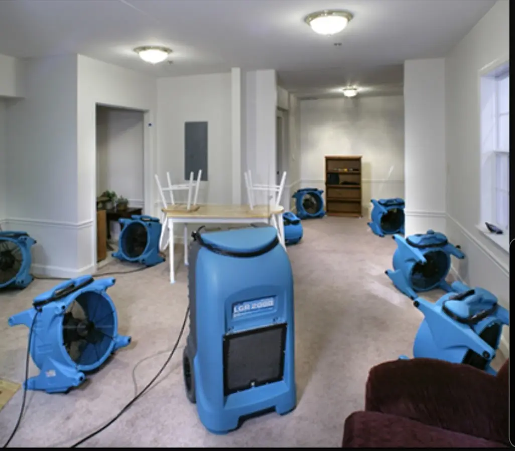 Air movers and dehumidifier setup for Water Extraction & Removal in West Haven